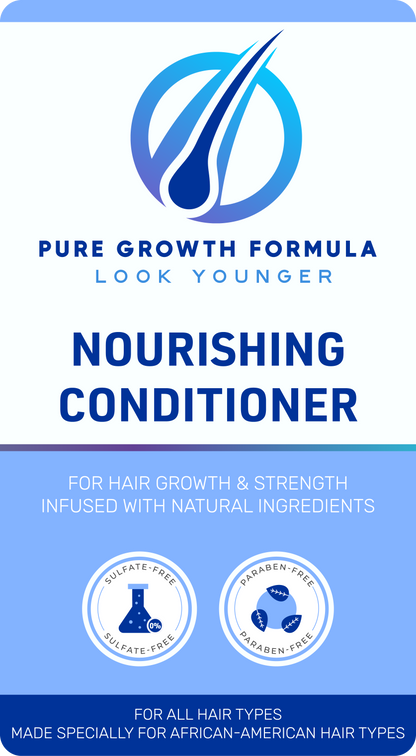 Pure Growth Formula shampoo and conditioner set for African-American hair types, promotes growth and strength, sulfate and paraben-free.